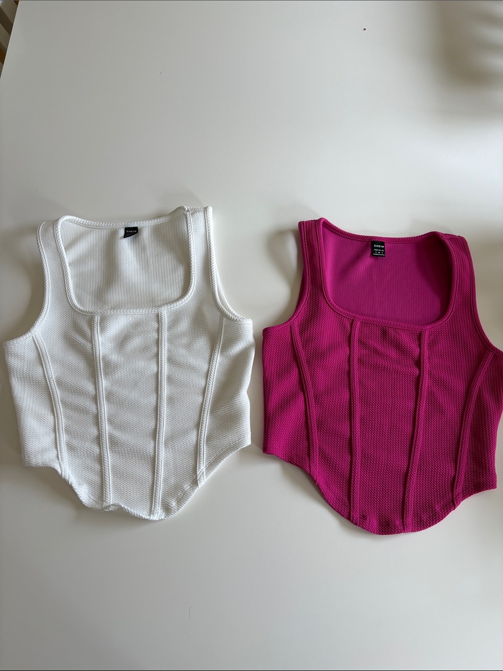 SHEIN set of 2 White and Fuchsia Ribbed Structured Tank Tops corset style size S